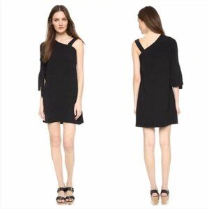 See By Chloé Black One Shoulder Asymmetrical 3/4 Sleeve Shift Dress